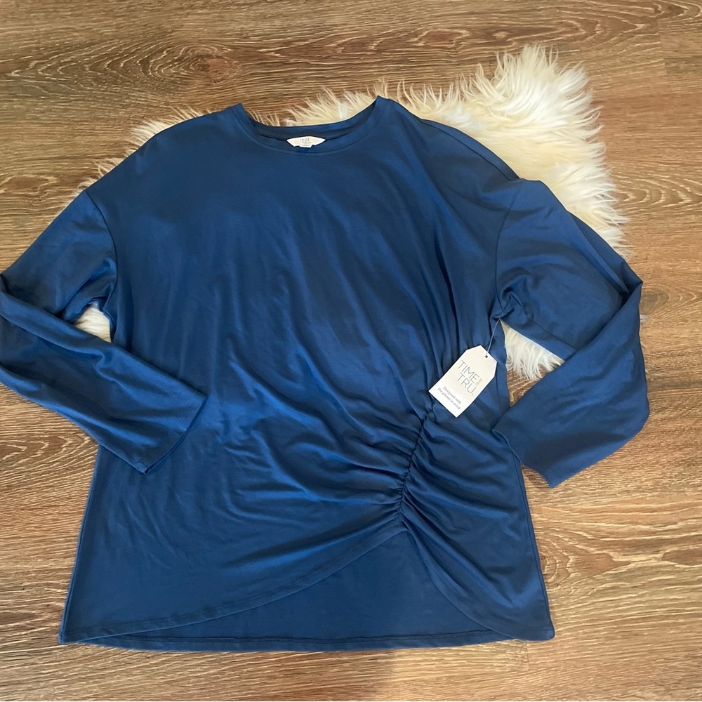 New Time and Tru Blue Ruched Lyocell Top ~ XXL 20
